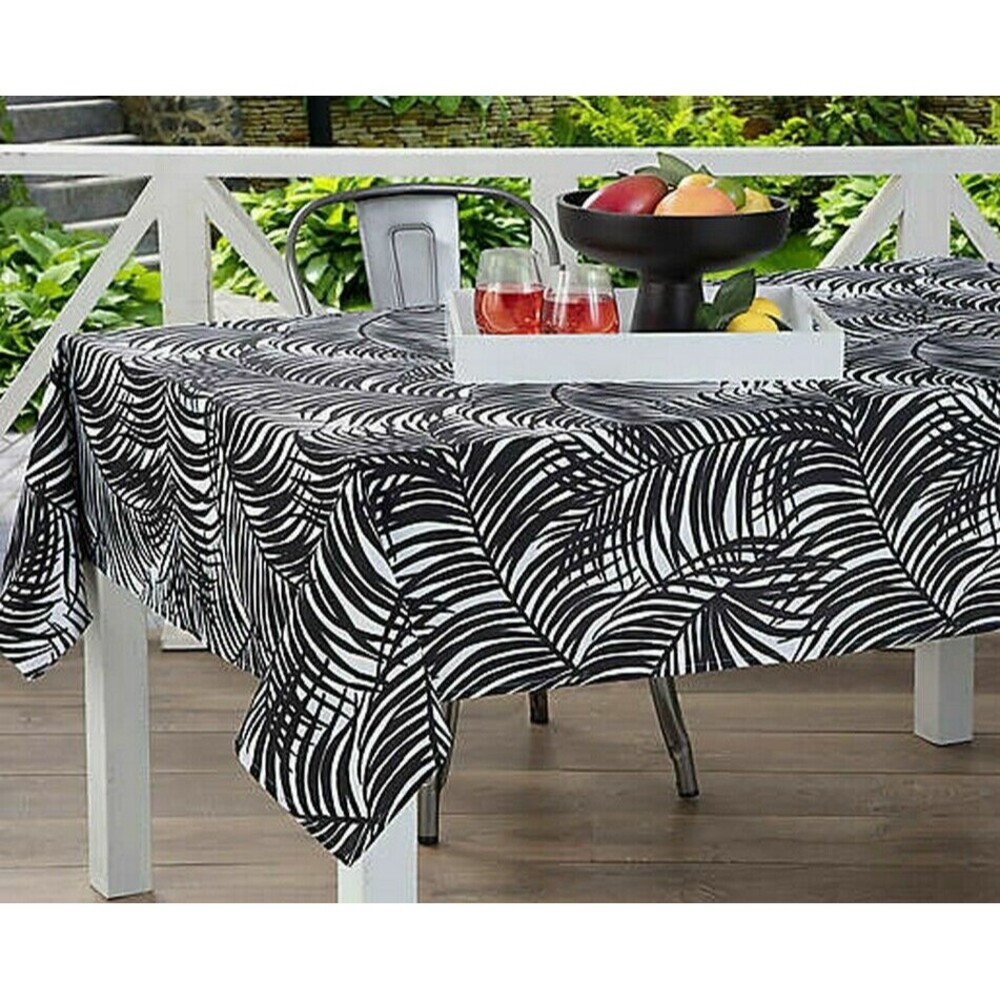 Kauai Fabric Tablecloth 60x84" Indoor Outdoor Beach Summer House Black White